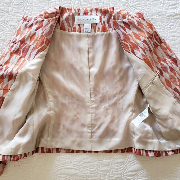EUC *DONCASTER* Women's Orange/Tan Cotton Silk Blend Blazer Jacket 10 - Picture 9 of 11